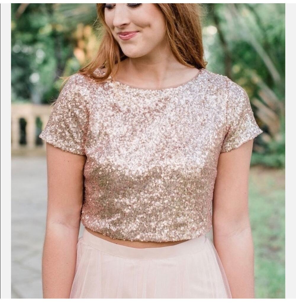 Revelry Gold Sequin Crop Top Extra Small Style 2454 Evening Wedding Bridesmaid